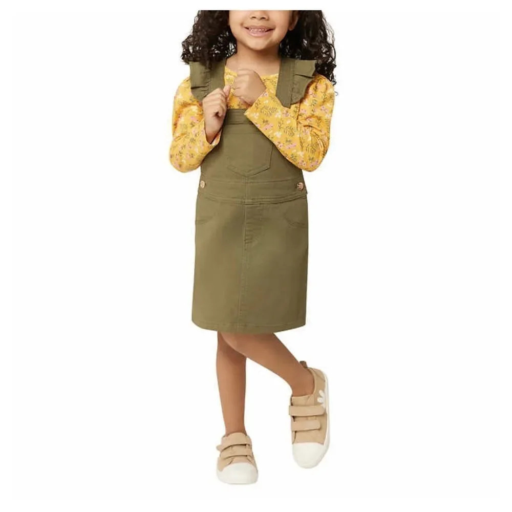 #5 BCBG Girls Kids' 2-piece Romper Skirt Set W Long Sleeve Yellow Floral Shirt